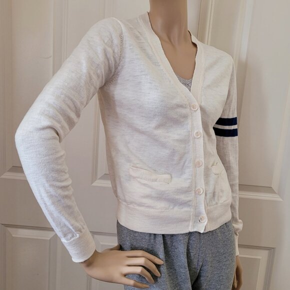 Vintage Forever 21 Varsity Cardigan 100% Cotton Cream SZ M - Picture 1 of 8